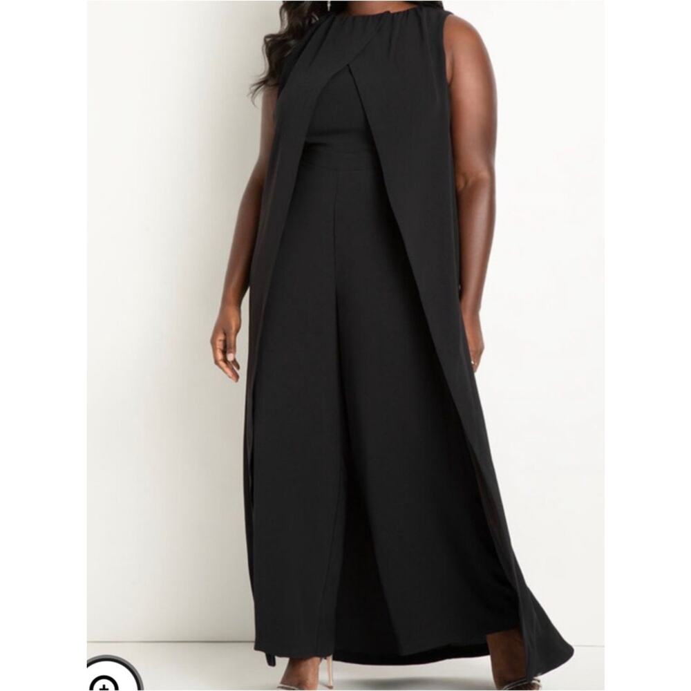 Eloquii Cape Jumpsuit Gala Formal Power Dressing Old Money SS26 Black NWT 20W